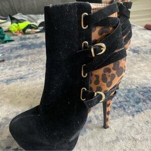 New Look Black and Leopard Heeled Boots